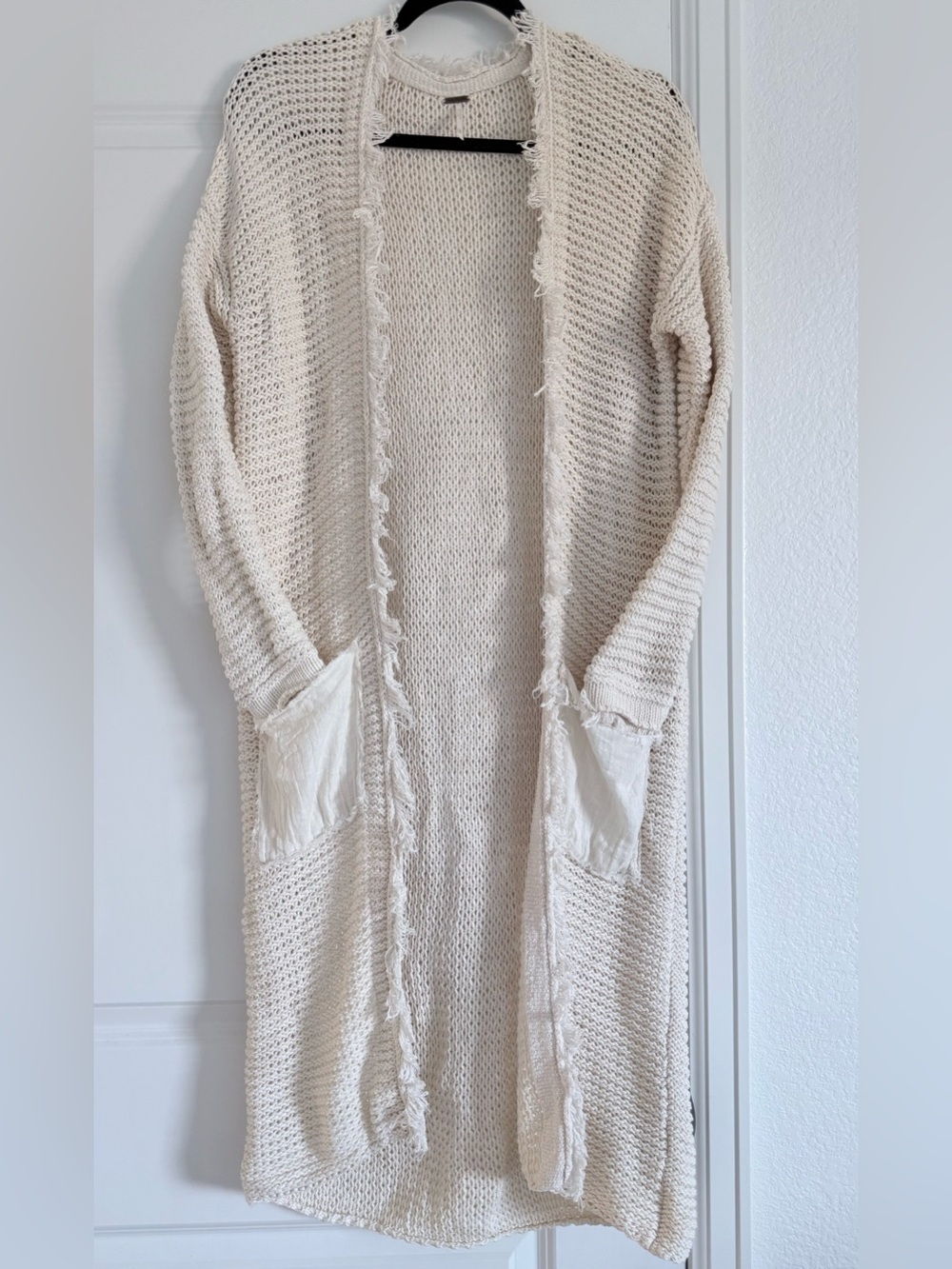 Freepeople Woodstock Cream Open Sweater Knit Long Cardigan, Womens XS